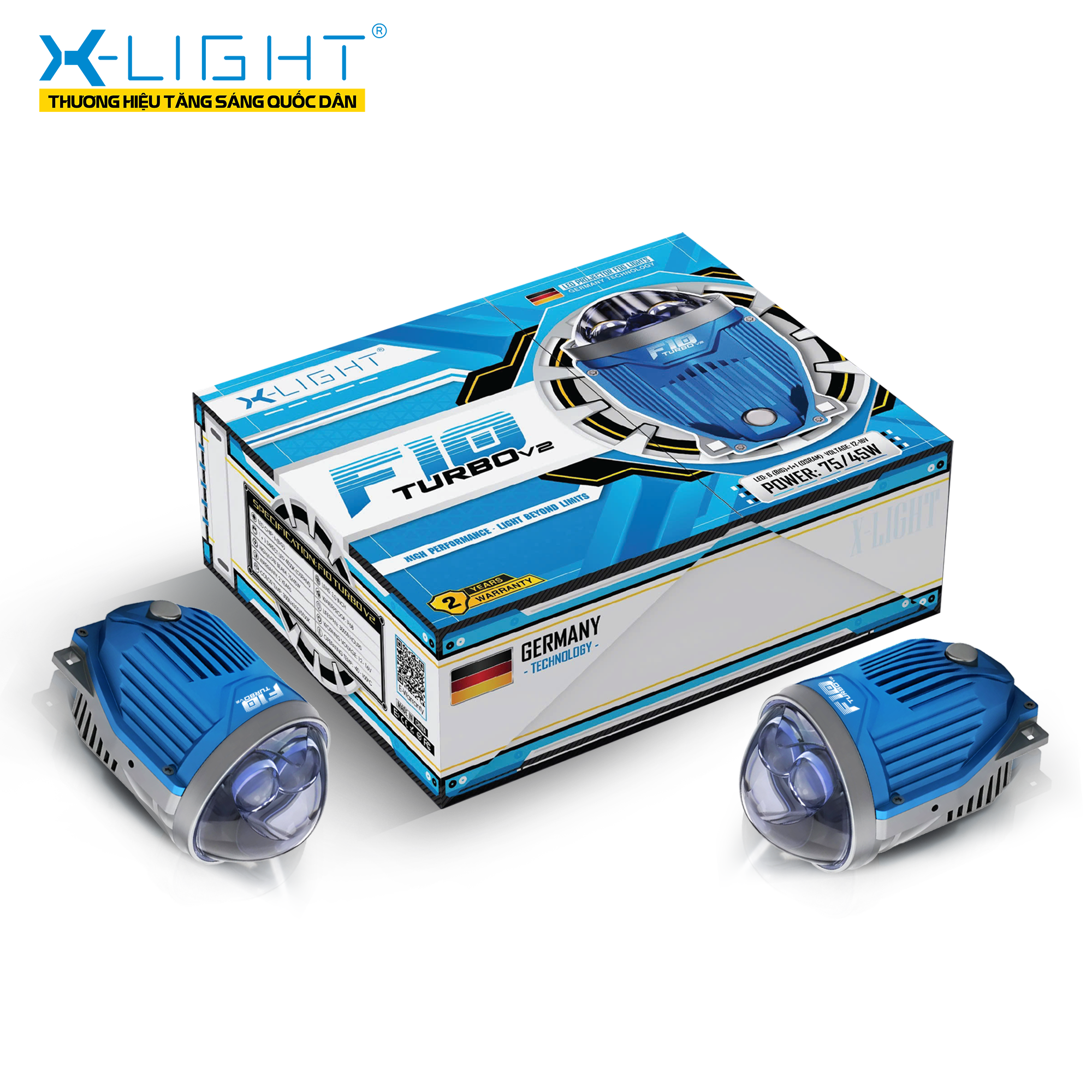 Đèn Bi Gầm X-Light F10 Turbo V2 (Công Nghệ Mới, Cos Cực Rộng, Pha Trợ Sáng Tâm Vàng)